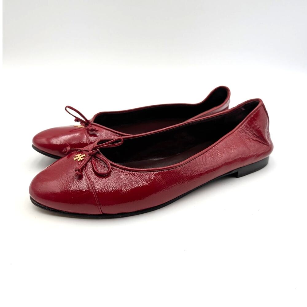 Tory Burch Cap Toe Quilted Ballet Flats Women's Red Leather Size US9.5M EU40